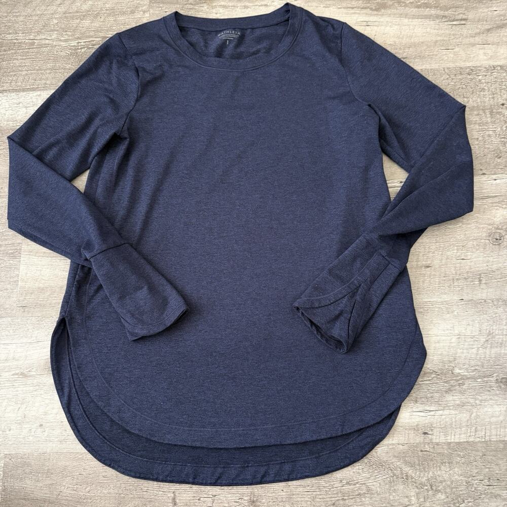 Athleta Outbound Top Womens Small Blue Long Sleeve Thumbhole Stretch 382880